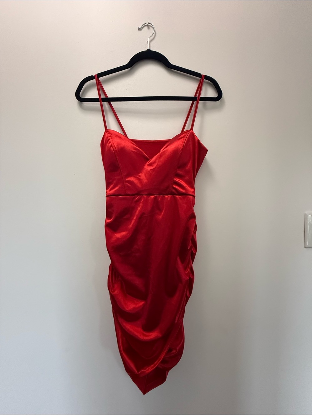 SHEIN Red Satin Midi Dress with Spaghetti Straps